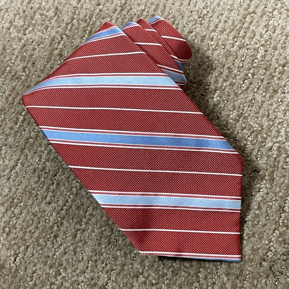 Brooks Brothers Makers Tie Repp Preppy Red Blue White Striped Silk Classic 3.5